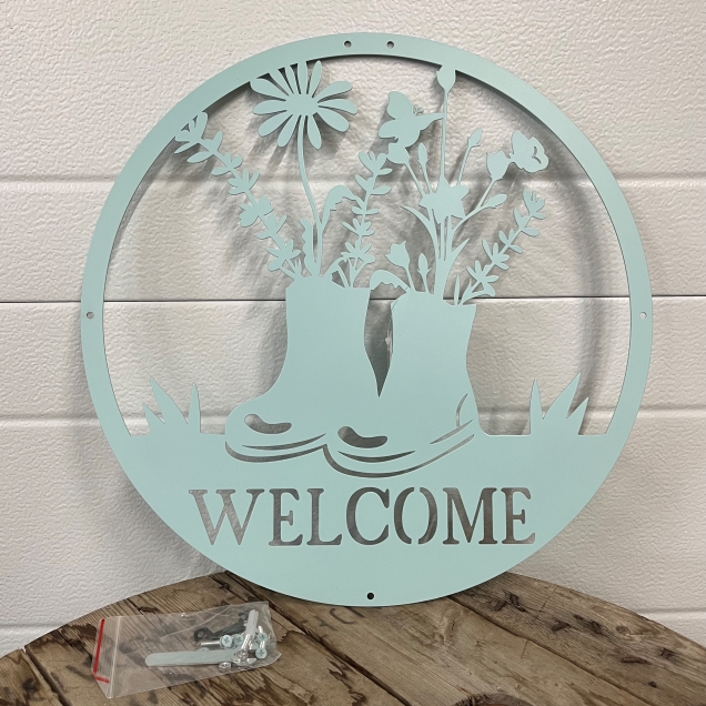 Blue Metal Welcome Sign