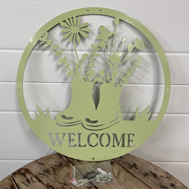 Green Metal Welcome Sign