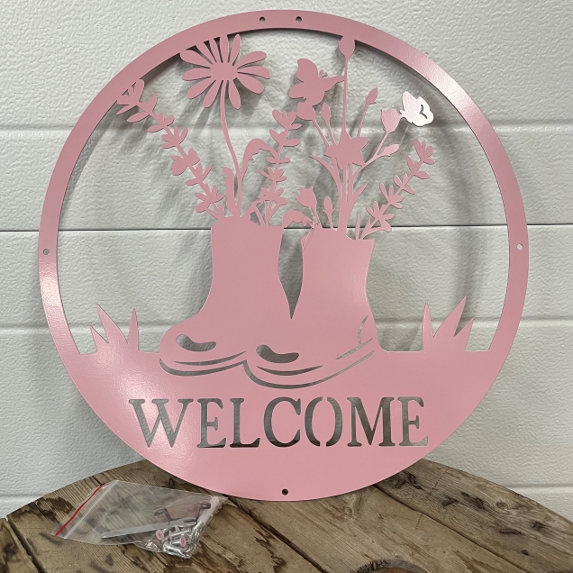 Pink Metal Welcome Sign