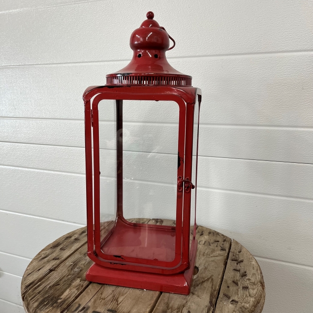 Red Metal Tabletop Lantern - Large