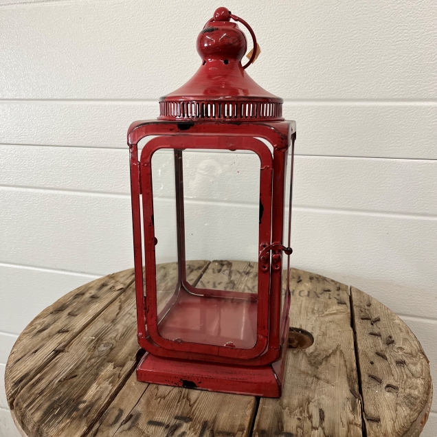 Red Metal Tabletop Lantern - Small